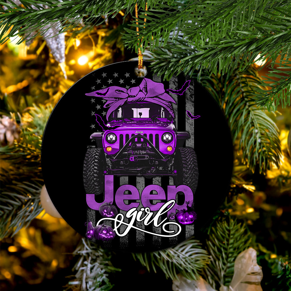Halloween American Flag Purple Jeep Girl Ceramic Ornament Perfect Gift For Holiday