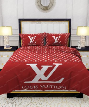 Red Background And White Pattern Louis Vuitton Bedding Sets