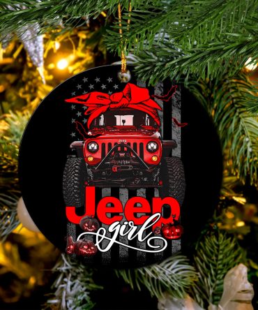 Halloween American Flag Red Jeep Girl Ceramic Ornament Perfect Gift For Holiday
