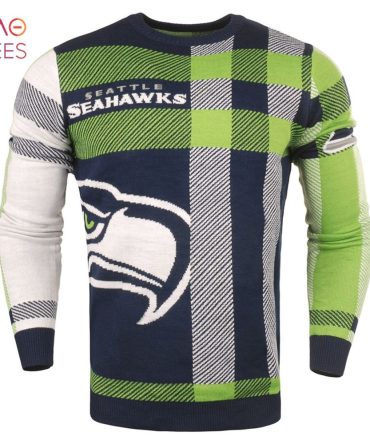 Best Seattle Seahawks Men'S Plaid Crew Neck Nfl Ugly Christmas Sweater