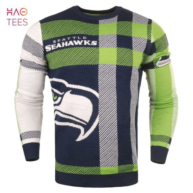 Best Seattle Seahawks Men'S Plaid Crew Neck Nfl Ugly Christmas Sweater