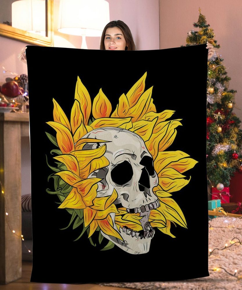 Vibrant Skull & Sunflower Blanket - Cozy, Unique Art For Home Decor, Perfect Gift
