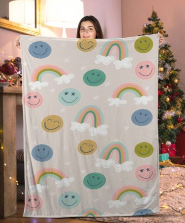 Cozy Smiley Rainbow Blanket - Soft, Colorful Fleece For Kids & Adults - Perfect Holiday Gift!