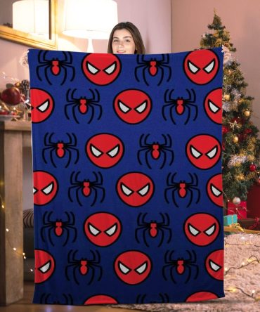 Cozy Blue Spider Print Fleece Blanket - Perfect Holiday Gift, Soft & Warm For Kids & Adults