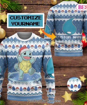 Custom Name Pokémon Sweater – Festive Squirtle Design For Holiday Fun!