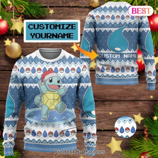 Custom Name Pokémon Sweater – Festive Squirtle Design For Holiday Fun!
