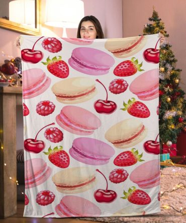 Cozy Fruit & Macaron Blanket - Soft Fleece Throw For Sweet Comfort & Style