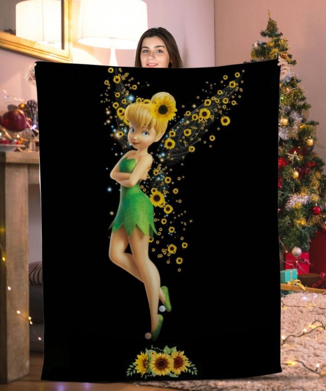 Cozy Tinkerbell Sunflower Blanket – Perfect Gift For Disney Fans , Soft, Warm, And Magical