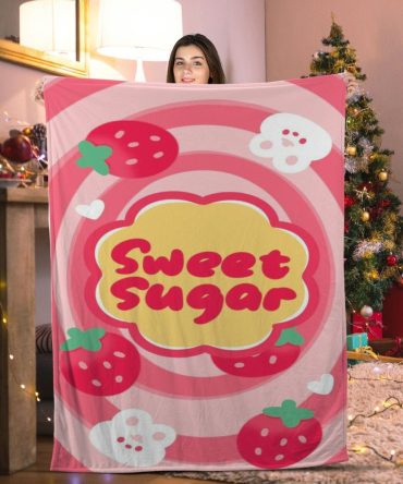 Cozy Strawberry & Bear Blanket - Sweet Sugar Design, Perfect For Gifting!