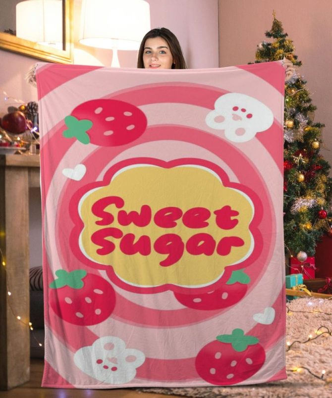 Cozy Strawberry & Bear Blanket - Sweet Sugar Design, Perfect For Gifting!