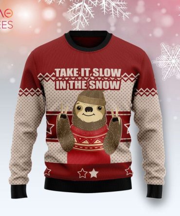 Cozy Sloth Christmas Sweater – 'Take It Slow In The Snow' Festive Knit