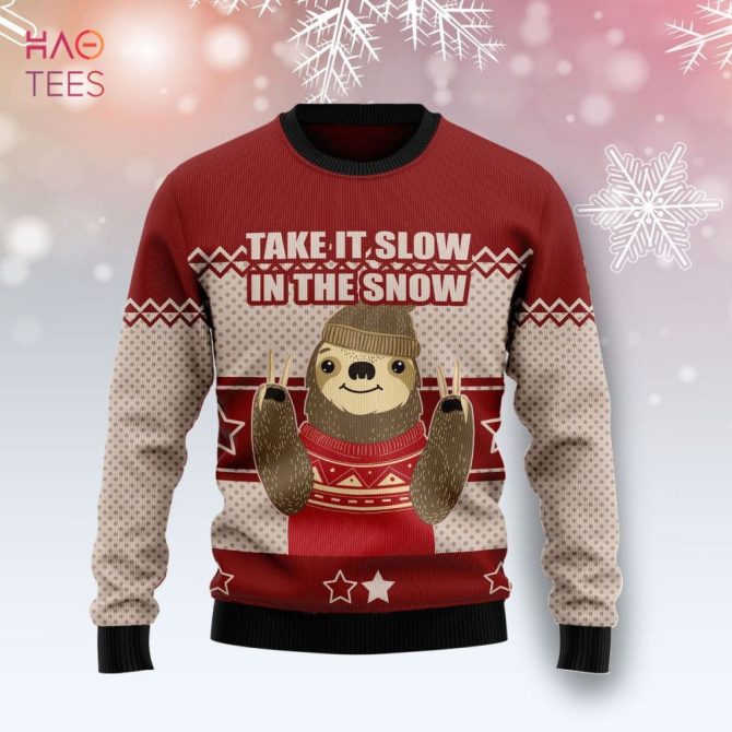 Cozy Sloth Christmas Sweater – 'Take It Slow In The Snow' Festive Knit