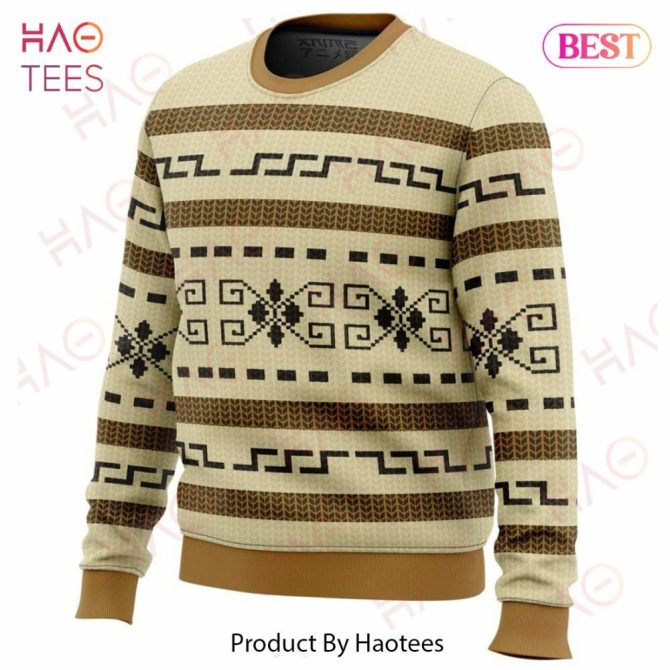 Cozy Aztec Pattern Sweater - Warm Beige Geometric Design - Unisex Knit Pullover - Image 2