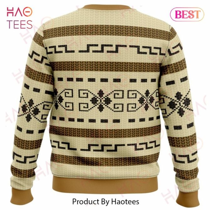 Cozy Aztec Pattern Sweater - Warm Beige Geometric Design - Unisex Knit Pullover - Image 3