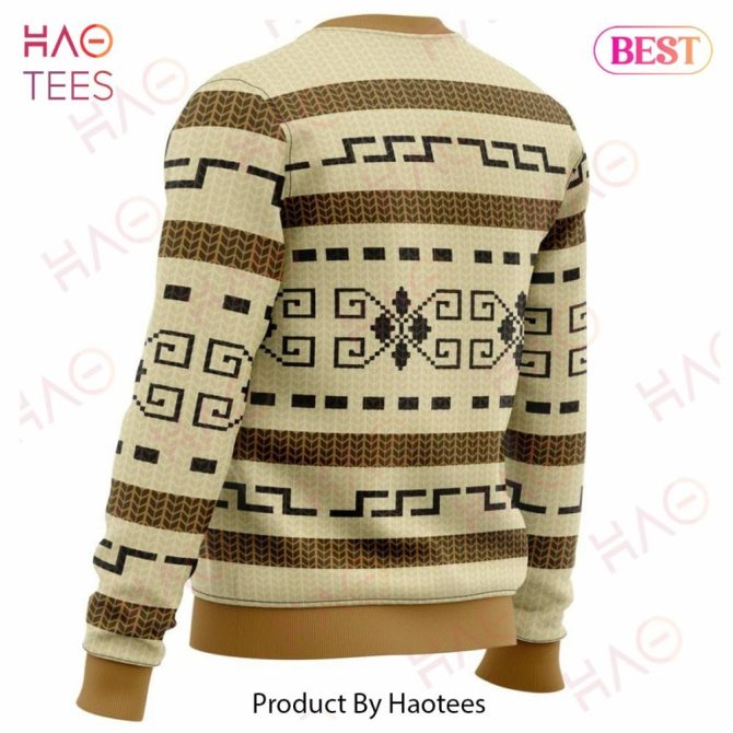 Cozy Aztec Pattern Sweater - Warm Beige Geometric Design - Unisex Knit Pullover - Image 4