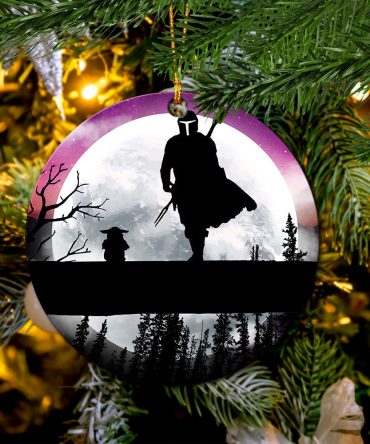 The Mandalorian And Baby Yoda Moon Night Ceramic Ornament Perfect Gift For Holiday