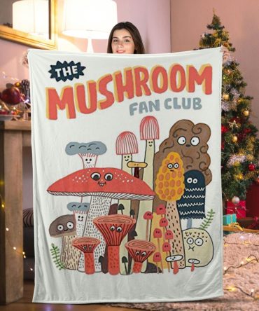 Cozy Mushroom Fan Club Blanket – Cute Cartoon Design, Perfect Gift For Mushroom Lover