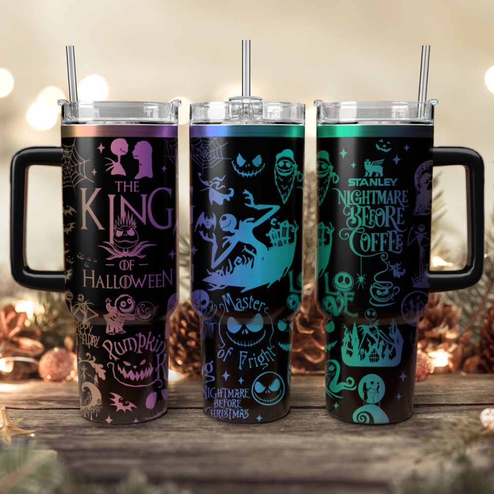 The Nightmare Before Christmas Movies Custom Stanley Quencher 40Oz Stainless Steel Tumbler With Handle, Stanley Cup, Tumbler Cup, Best Gift