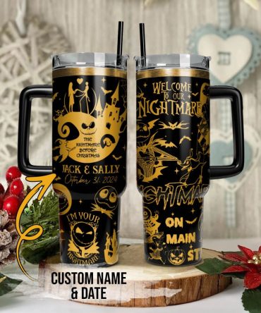 The Nightmare Before Christmas Movies Custom Stanley Quencher 40Oz Stainless Steel Tumbler With Handle, Stanley Cup, Tumbler Cup, Best Gift
