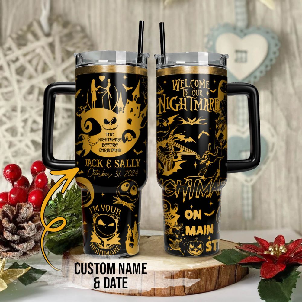 The Nightmare Before Christmas Movies Custom Stanley Quencher 40Oz Stainless Steel Tumbler With Handle, Stanley Cup, Tumbler Cup, Best Gift