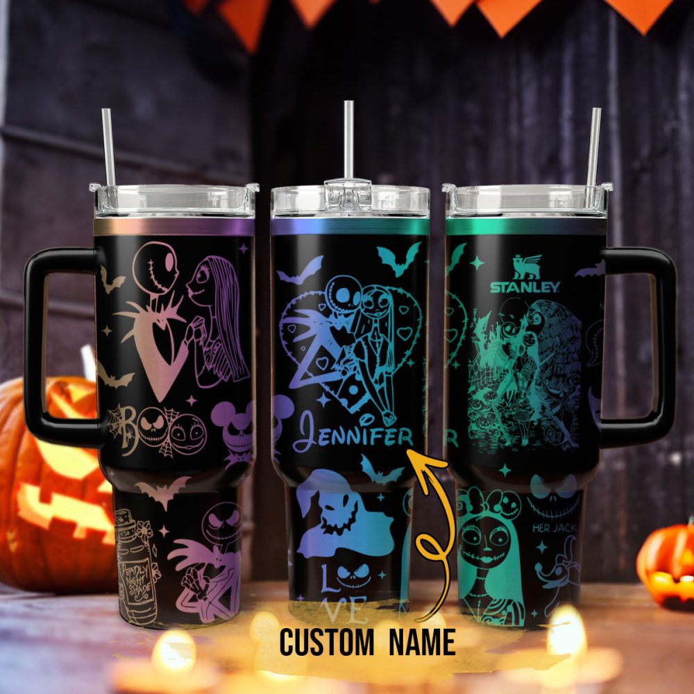 The Nightmare Before Christmas Movies Custom Stanley Quencher 40Oz Stainless Steel Tumbler With Handle, Stanley Cup, Tumbler Cup, Best Gift