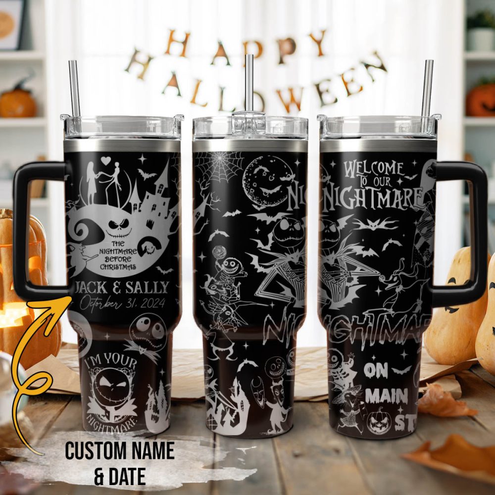 The Nightmare Before Christmas Movies Custom Stanley Quencher 40Oz Stainless Steel Tumbler With Handle, Stanley Cup, Tumbler Cup, Best Gift