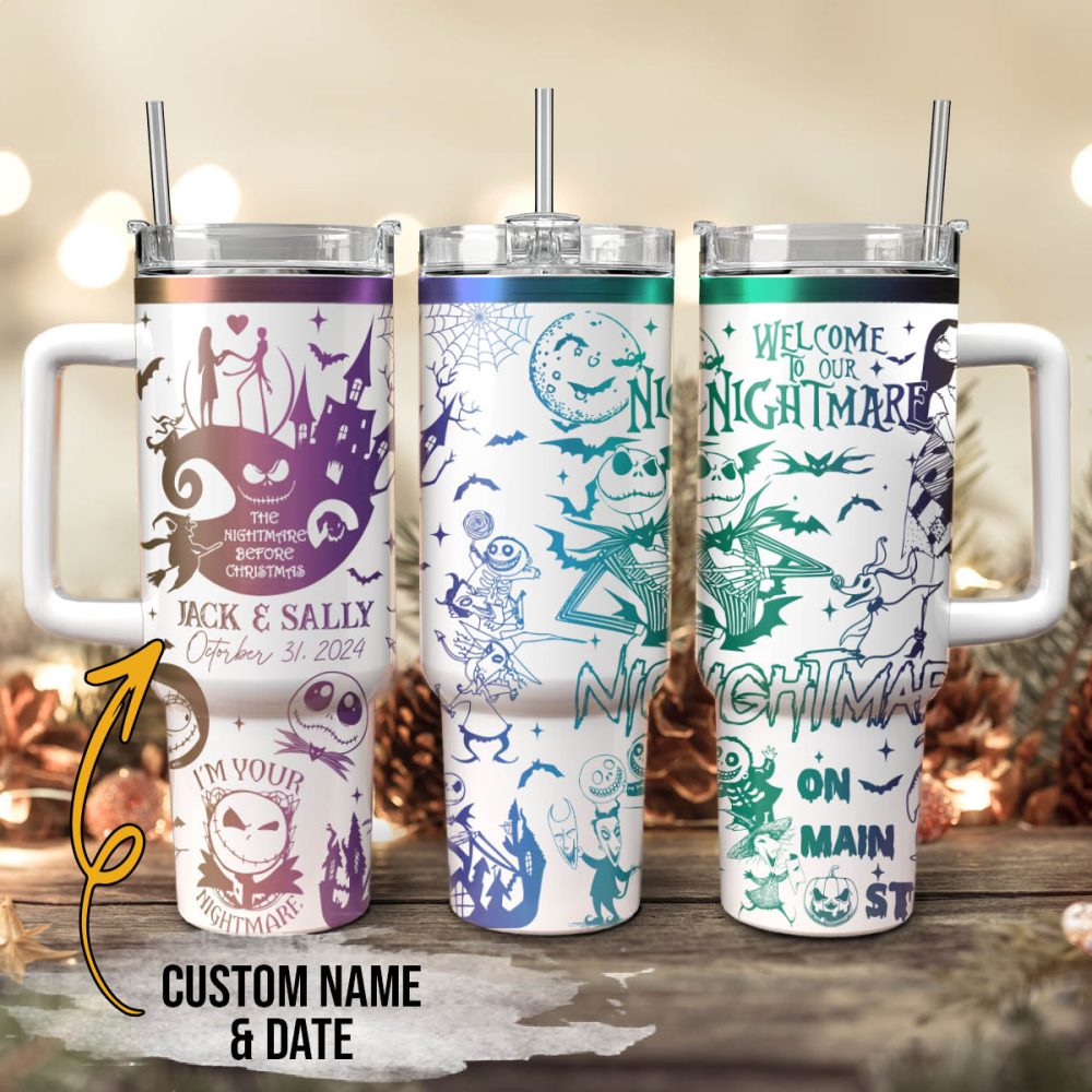 The Nightmare Before Christmas Movies Custom Stanley Quencher 40Oz Stainless Steel Tumbler With Handle, Stanley Cup, Tumbler Cup, Best Gift