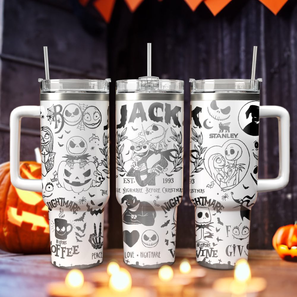 The Nightmare Before Christmas Movies Custom Stanley Quencher 40Oz Stainless Steel Tumbler With Handle, Stanley Cup, Tumbler Cup, Best Gift