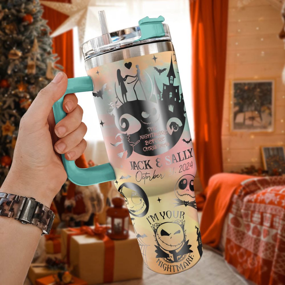 The Nightmare Before Christmas Movies Custom Stanley Quencher 40Oz Stainless Steel Tumbler With Handle, Stanley Cup, Tumbler Cup, Best Gift