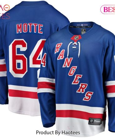 Custom Blue Rangers Hockey Jersey - Motte #64 - Unisex Fan Apparel By Haotees