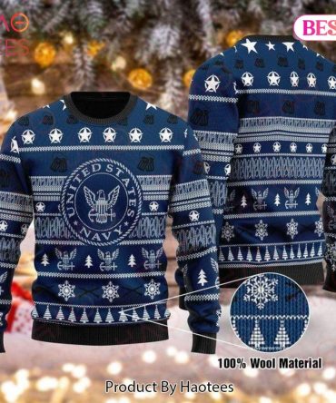 Veteran Sweater United States Navy Stars Christmas Holiday Pattern Blue Ugly Sweater