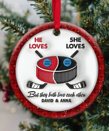 Hockey Couple Ornament With Custom Team Logo Gifts For Ice Hockey Lover