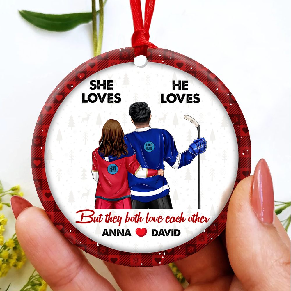 Hockey Couple Ornament - Personalized Gifts With Custom Team Logo For Ice Hockey Lovers - Image 7