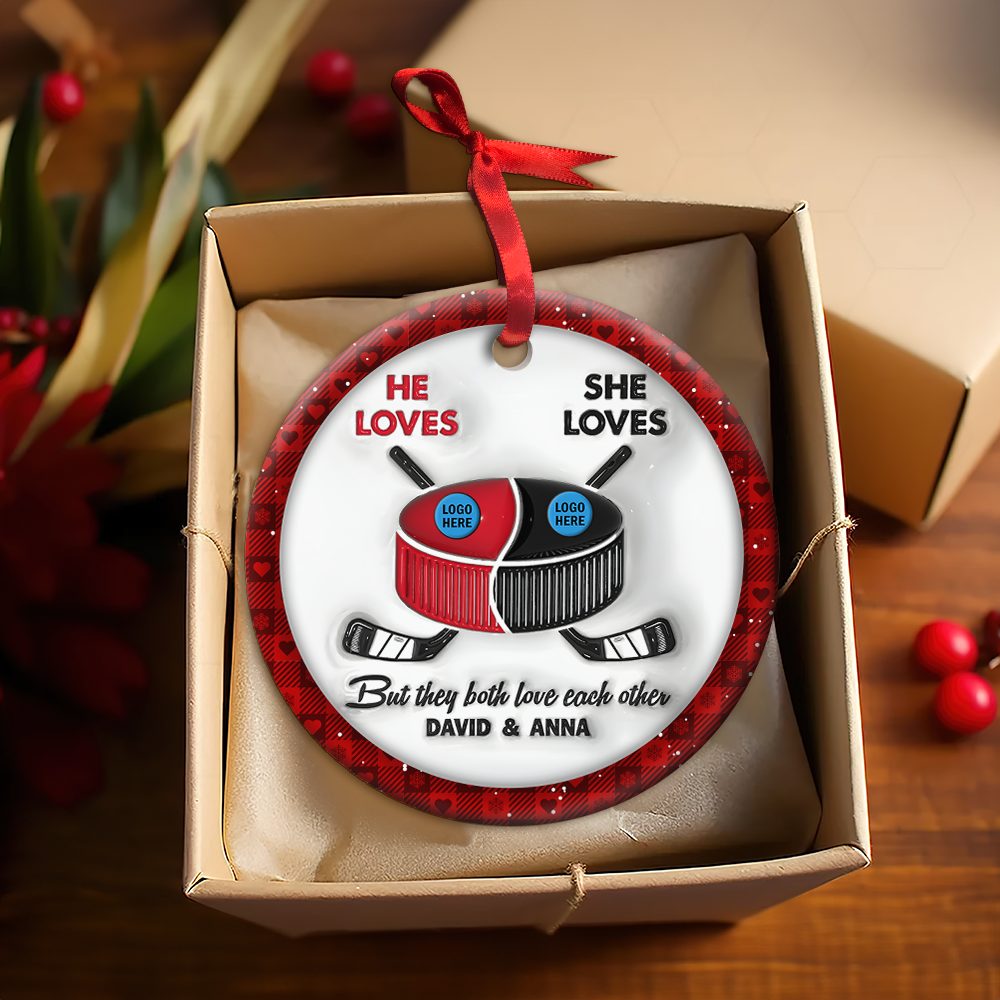 Hockey Couple Ornament With Custom Team Logo Gifts For Ice Hockey Lover - Image 2