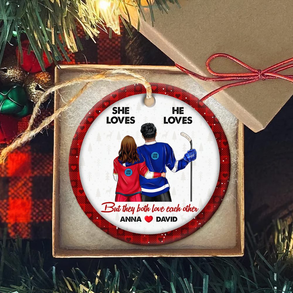 Hockey Couple Ornament - Personalized Gifts With Custom Team Logo For Ice Hockey Lovers - Image 4