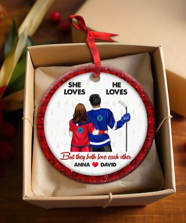 Hockey Couple Ornament - Personalized Gifts With Custom Team Logo For Ice Hockey Lovers