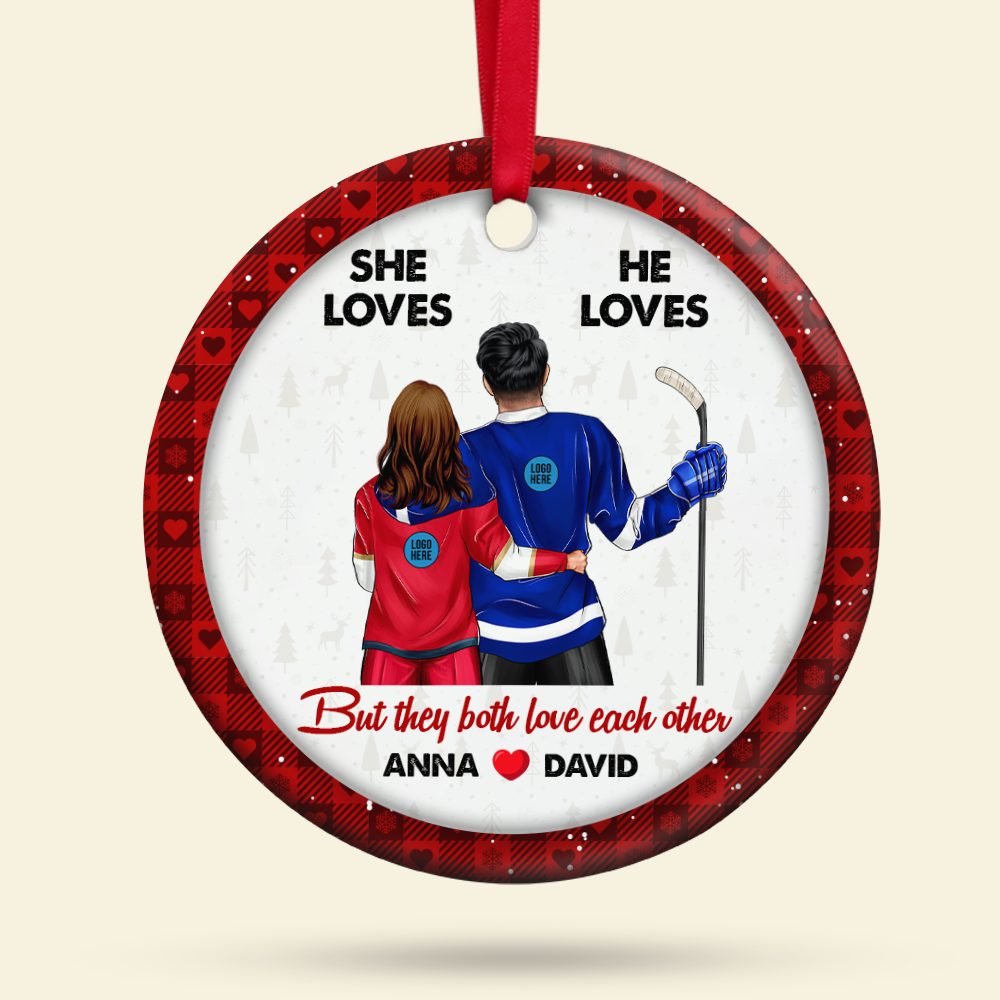 Hockey Couple Ornament - Personalized Gifts With Custom Team Logo For Ice Hockey Lovers - Image 8