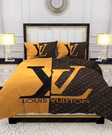 Yellow And Brown Background Louis Vuitton Bedding Sets