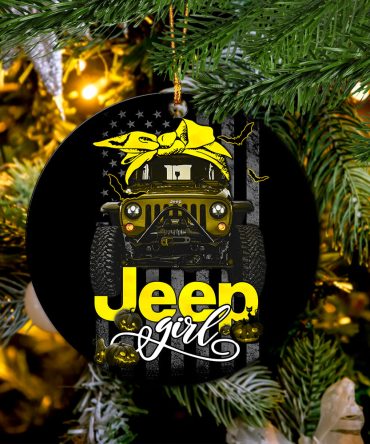 Halloween American Flag Yellow Jeep Girl Ceramic Ornament Perfect Gift For Holiday