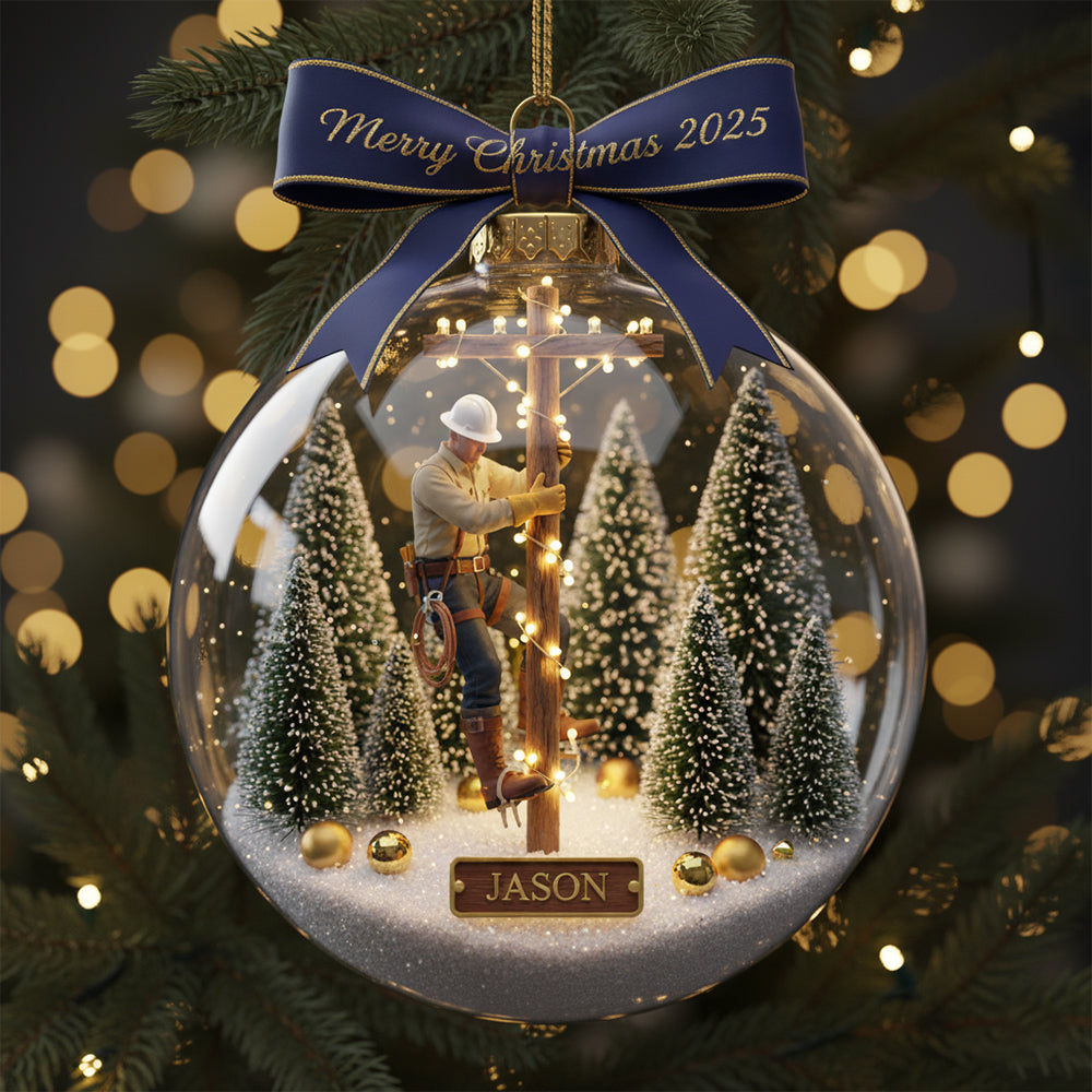 Merry Christmas 2025 - Personalized Lineman Ornament - Unique Gift For Linemen, Electricians & More