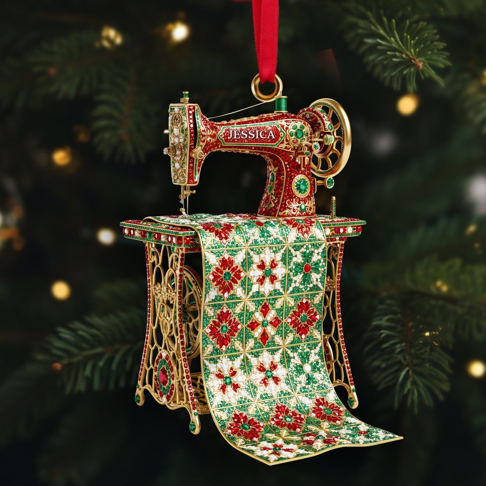 “Create With Love” - Sparkle Sewing Machine Ornament, Personalized Christmas Gifts For Craft Enthusiasts - Image 4