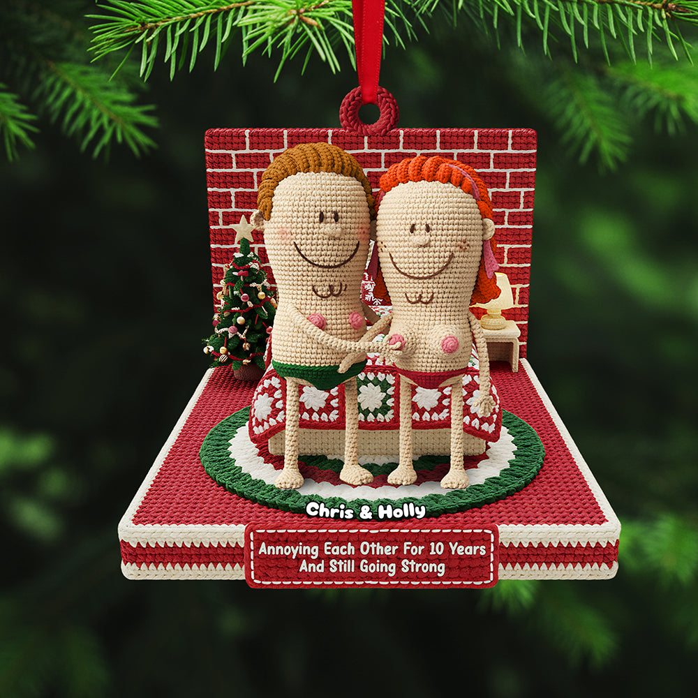 Annoying Each Other For 10 Years And Still Going Strong - Personalized Knitting Funny Couple Acrylic Ornament - Gift For Couples, Friends, Family - Image 2