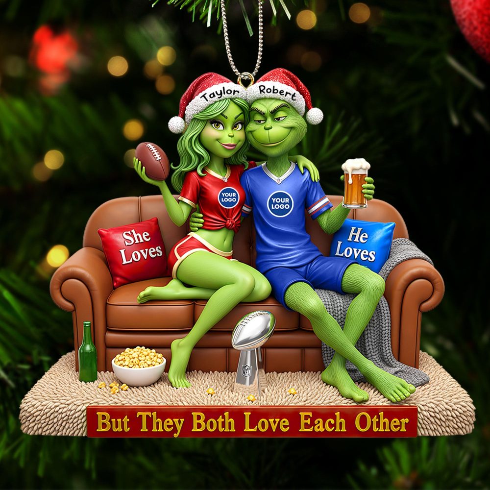 But They Both Love Each Other - Sport Lover Green Monster Couple Ornament - Custom Personalized Gift For Couples - Image 2