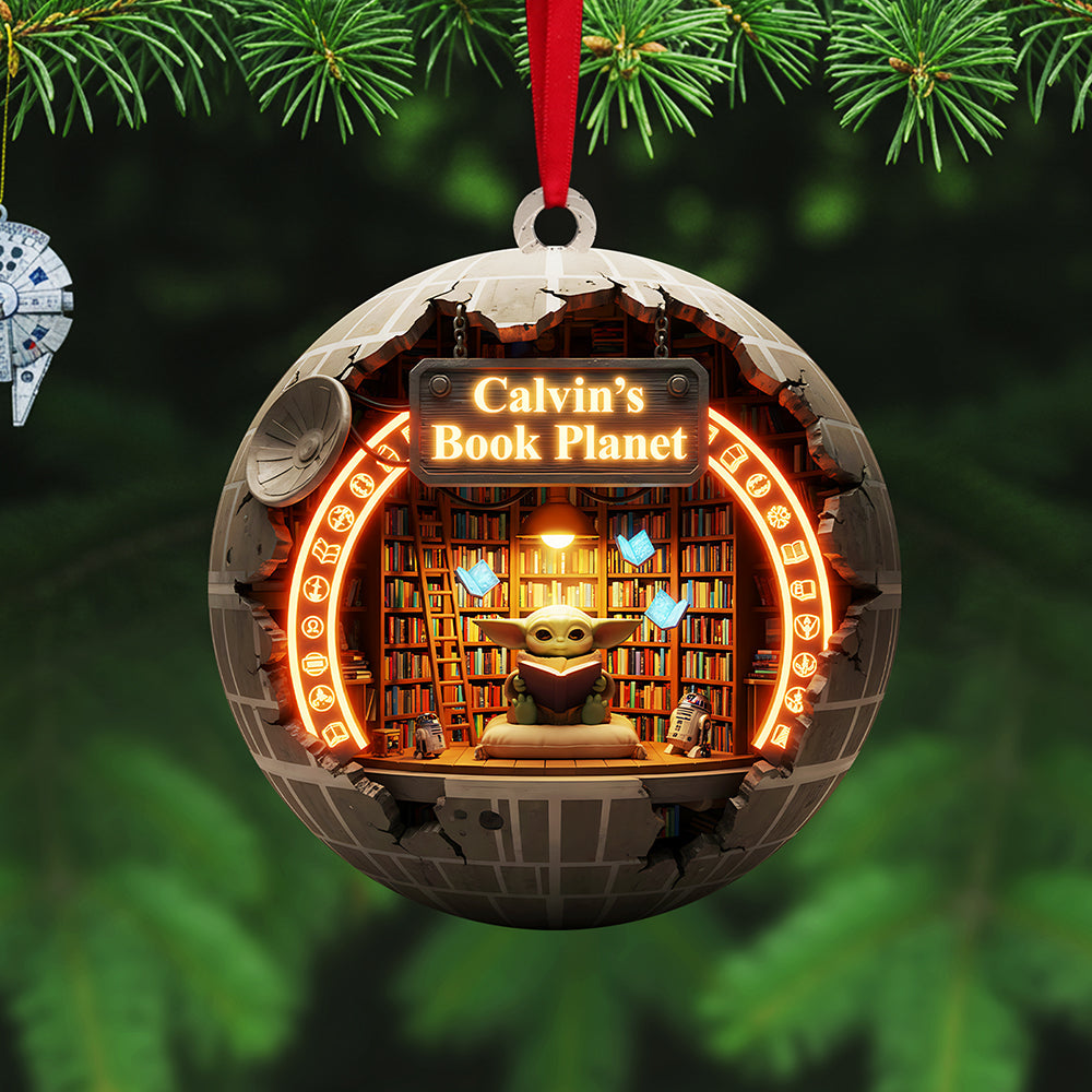 Dive Into Imagination With Calvin'S Book Planet - Personalized Acrylic Ornament For Christmas Gifts
