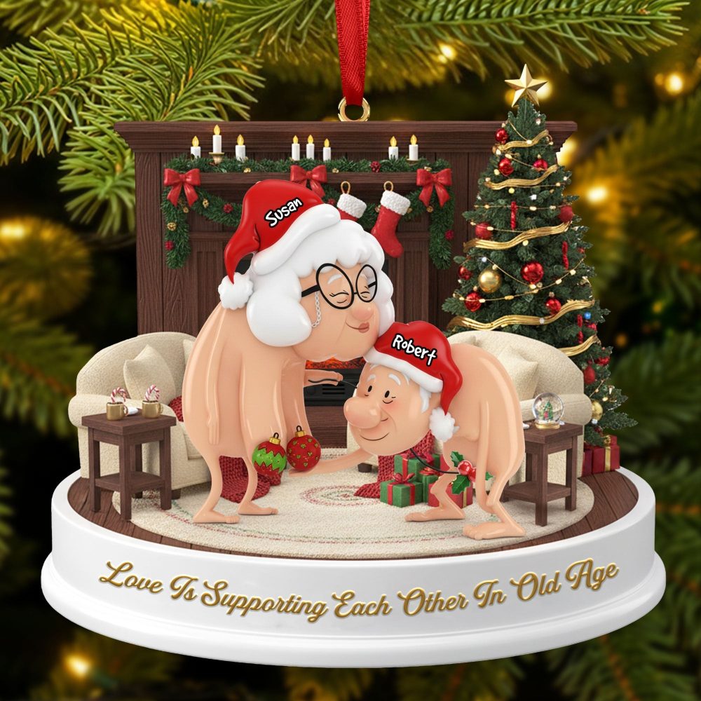 Love Is Supporting Each Other In Old Age - Funny Old Couple Ornament - Personalized Christmas Gift For Couples - Image 2