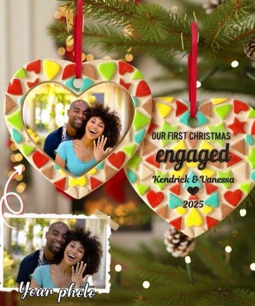 Celebrate Love: Our First Christmas Engaged Ornament - Personalized Gift For Couples