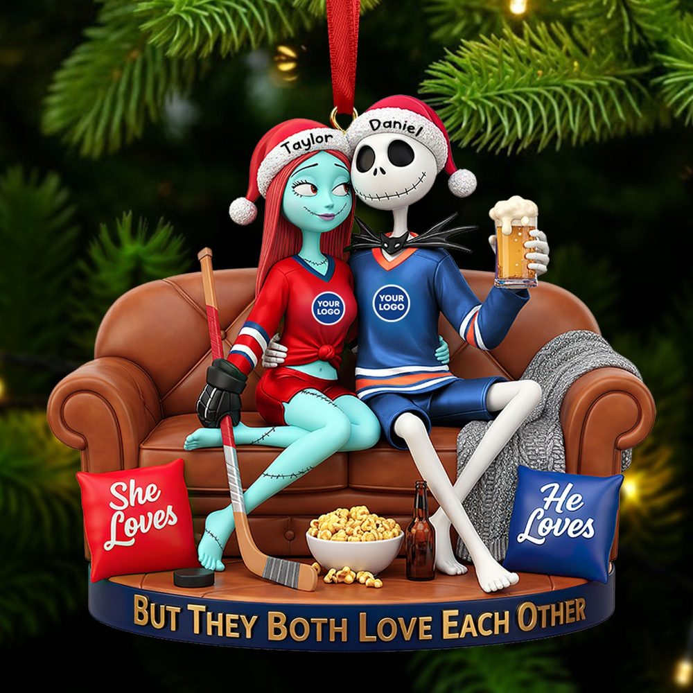 But They Both Love Each Other - Personalized Sporty Couple Christmas Ornament - Image 2