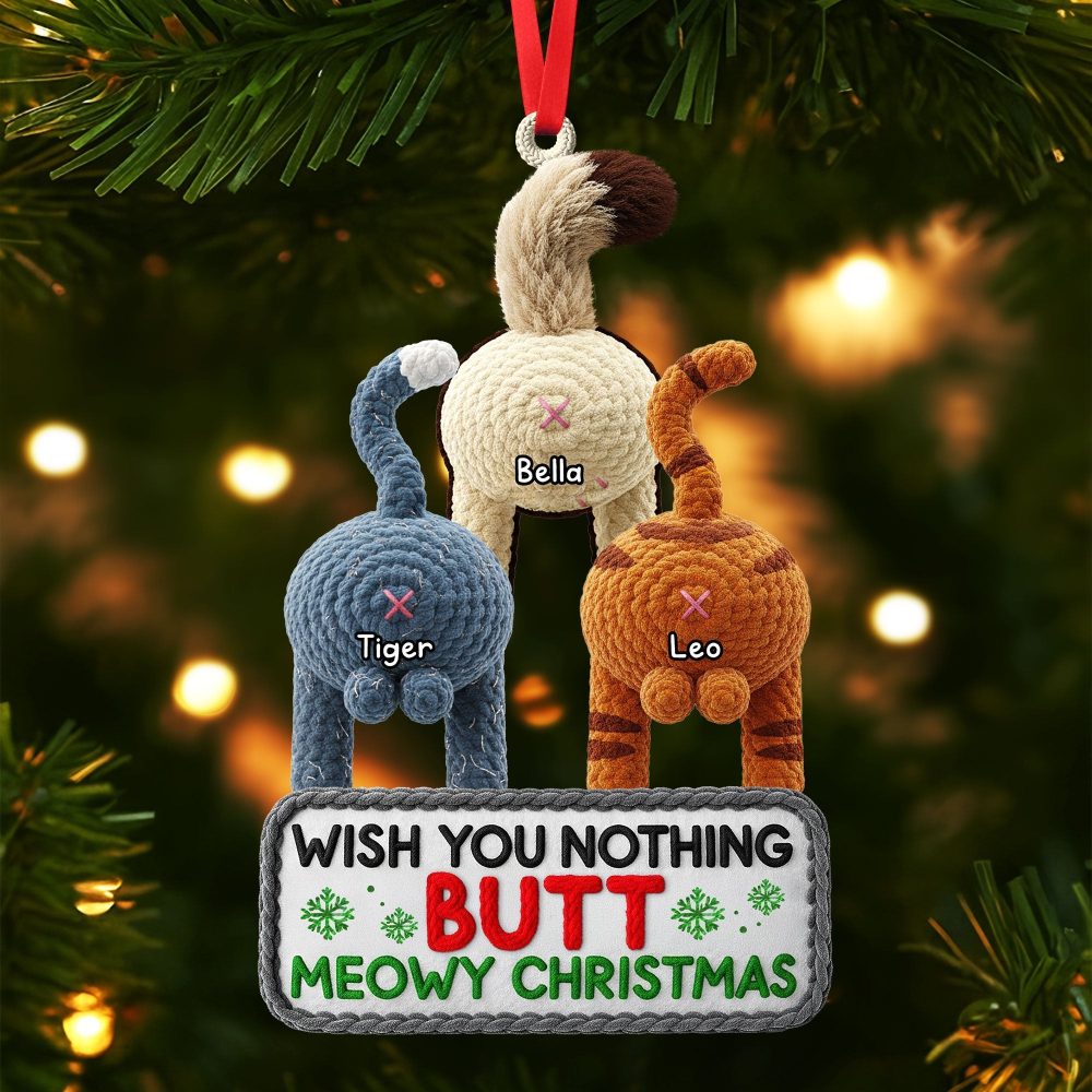 Wish You Nothing But Meowy Christmas - Funny Cat Ornament - Image 2