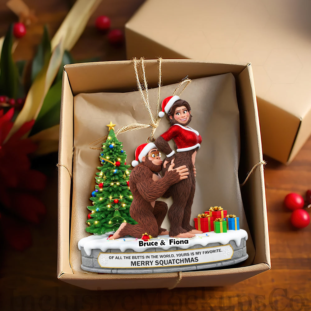 “Of All The Butts In The World, Yours Is My Favorite” - Playful Bigfoot Couple Ornament - Personalized Christmas Gift For Couples