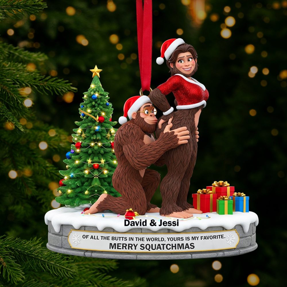 Merry Squatchmas - Playful Giant Forest Couple Ornament - Personalized Gift For Couples - Image 2